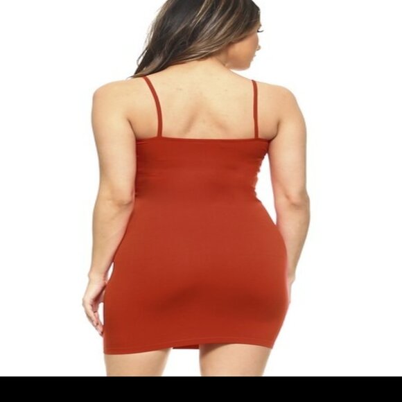 Rust OS S,M,L,Seamless Long Cami Mini Dress Camisole Tank Top Slip Nylon Stretch - Picture 2 of 7